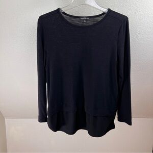 J CREW MERCANTILE Black Bateau neckline tee with Faux Polyester Shirttails.